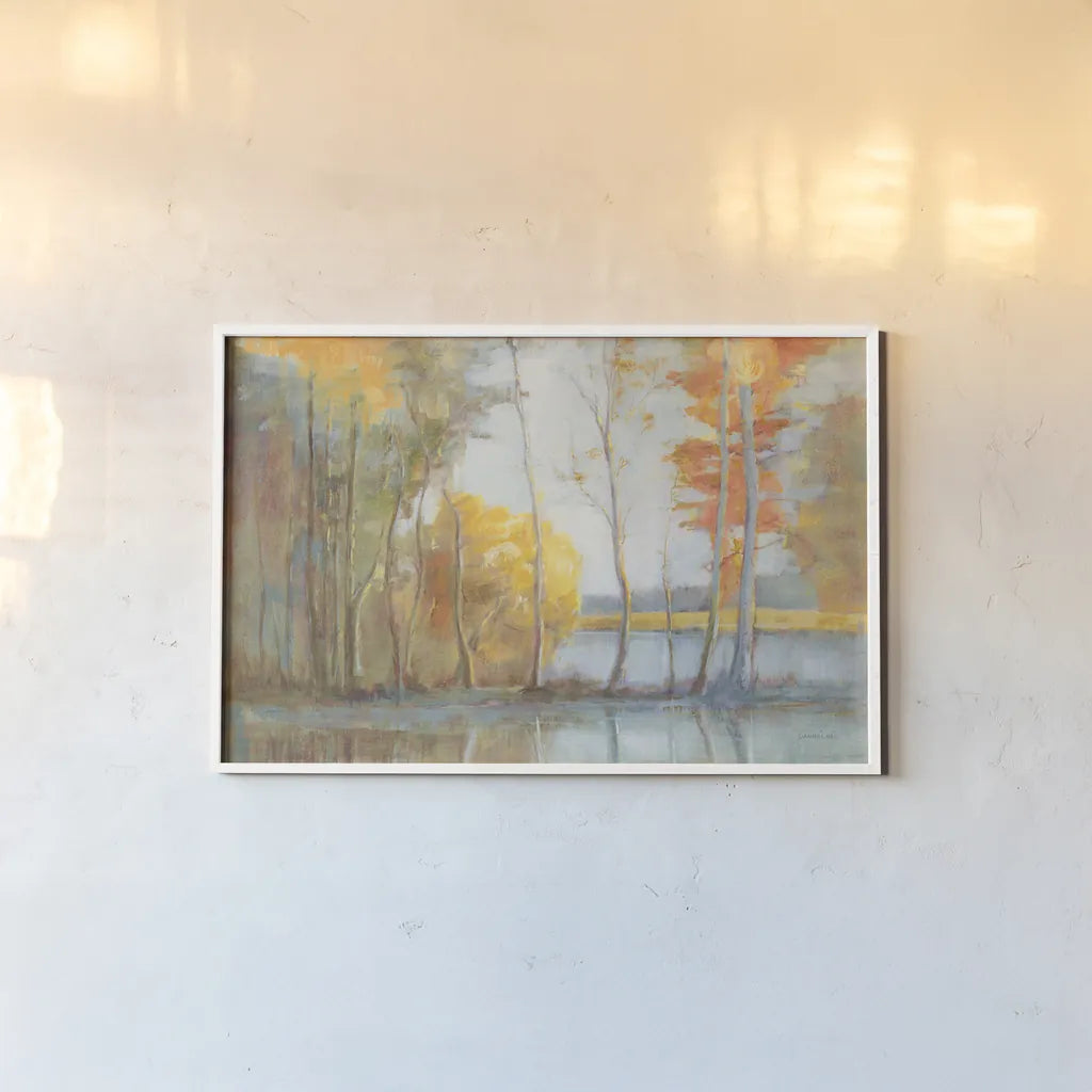 Lakeside Reflection Crop by Danhui Nai. shown as a paper print in a white frame. Available as a archival giclee rolled canvas, fine art paper, or poster print. SKU 50232i.