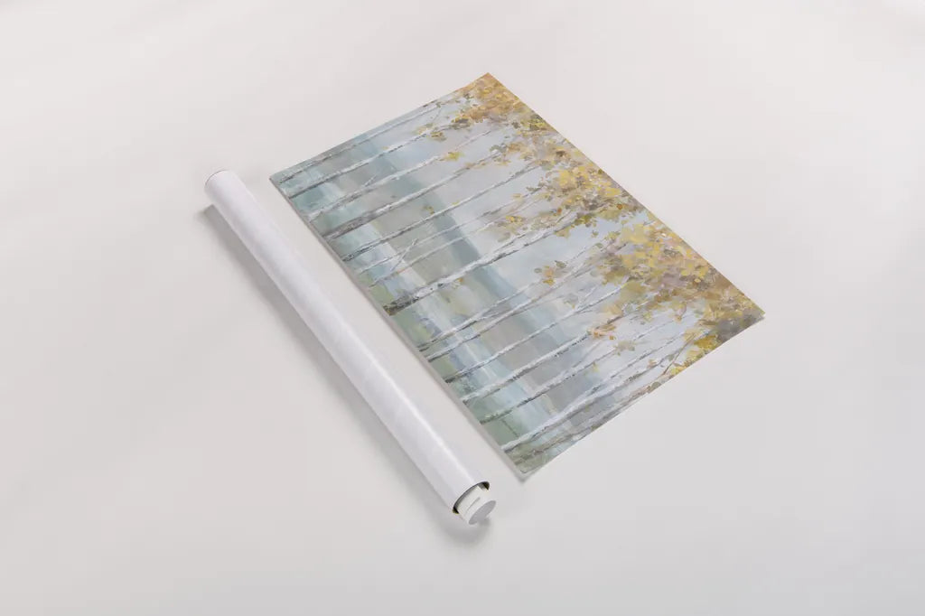 Lakeview Birches by Danhui Nai. shown as a rolled paper print. Available as archival giclee rolled canvas, fine art paper, or poster print. SKU 73189i.