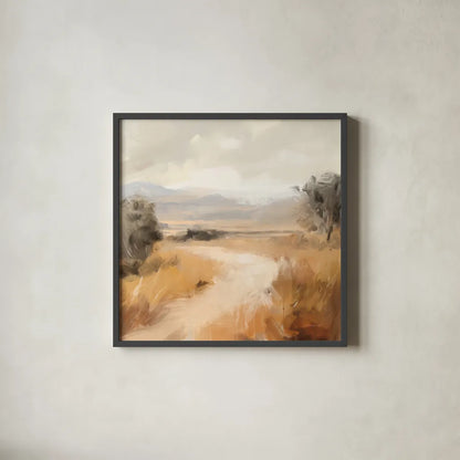 Landscape in Yellow Ochre by Danhui Nai. Shown in a sleek black glass frame for a contemporary gallery look. Available as an archival giclee rolled canvas, fine art paper, or poster print. SKU 88417a.