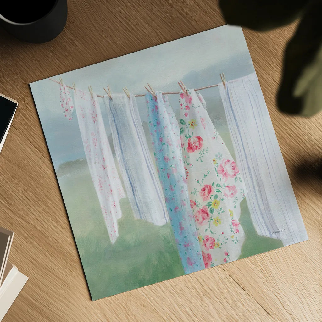 Laundry Day I by Danhui Nai. Shown as a detailed flat fine art print, highlighting archival giclee quality. Available as an archival giclee rolled canvas, fine art paper, or poster print. SKU 73583a.