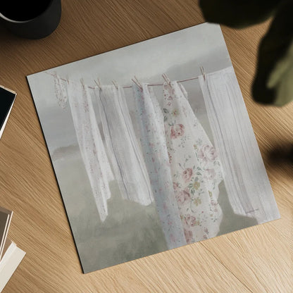 Laundry Day I Neutral by Danhui Nai. Shown as a detailed flat fine art print, highlighting archival giclee quality. Available as an archival giclee rolled canvas, fine art paper, or poster print. SKU 86424a.