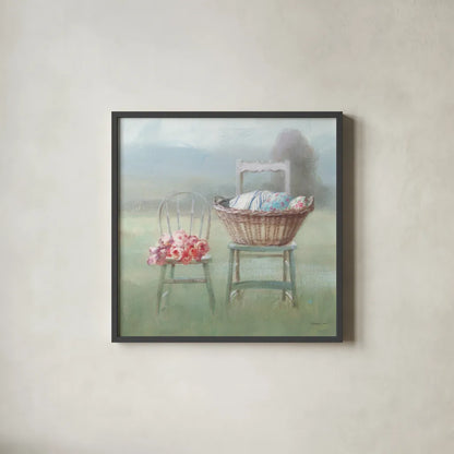 Laundry Day III by Danhui Nai. Shown in a sleek black glass frame for a contemporary gallery look. Available as an archival giclee rolled canvas, fine art paper, or poster print. SKU 73585a.