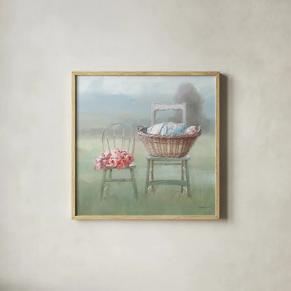 Laundry Day III by Danhui Nai. Shown in a natural wood glass frame for a timeless modern aesthetic. Available as an archival giclee rolled canvas, fine art paper, or poster print. SKU 73585a.