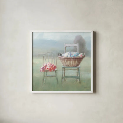 Laundry Day III by Danhui Nai. Shown in a crisp white glass frame for a clean and minimalist style. Available as an archival giclee rolled canvas, fine art paper, or poster print. SKU 73585a.