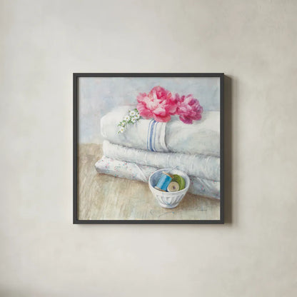 Laundry Day IV by Danhui Nai. Shown in a sleek black glass frame for a contemporary gallery look. Available as an archival giclee rolled canvas, fine art paper, or poster print. SKU 73586a.