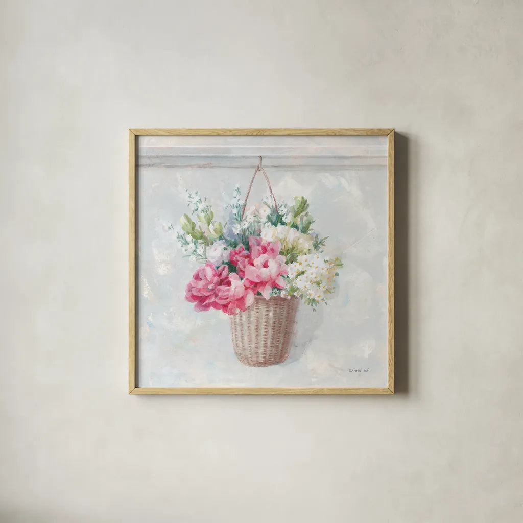 Laundry Day V by Danhui Nai. Shown in a natural wood glass frame for a timeless modern aesthetic. Available as an archival giclee rolled canvas, fine art paper, or poster print. SKU 73587a.