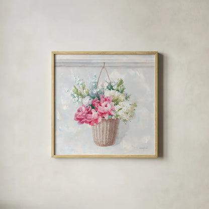 Laundry Day V by Danhui Nai. Shown in a natural wood glass frame for a timeless modern aesthetic. Available as an archival giclee rolled canvas, fine art paper, or poster print. SKU 73587a.
