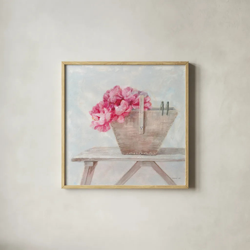 Laundry Day VI by Danhui Nai. Shown in a natural wood glass frame for a timeless modern aesthetic. Available as an archival giclee rolled canvas, fine art paper, or poster print. SKU 73588a.