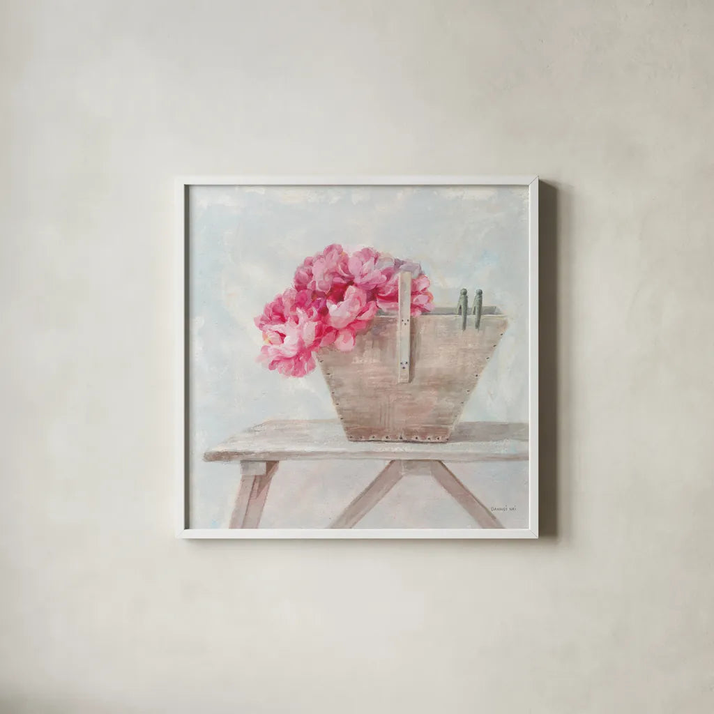 Laundry Day VI by Danhui Nai. Shown in a crisp white glass frame for a clean and minimalist style. Available as an archival giclee rolled canvas, fine art paper, or poster print. SKU 73588a.