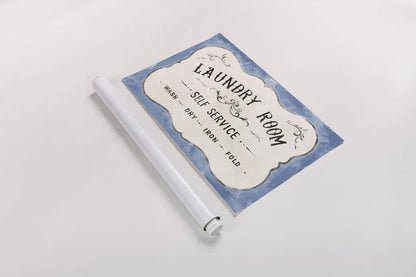 Laundry Day VII Bright Blue by Danhui Nai. shown as a rolled paper print. Available as archival giclee rolled canvas, fine art paper, or poster print. SKU 75987i.