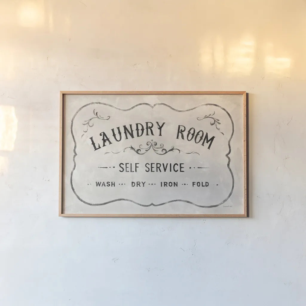 Laundry Day VII Neutral by Danhui Nai. shown as a paper print in a natural frame. Available as a archival giclee rolled canvas, fine art paper, or poster print. SKU 73682i.