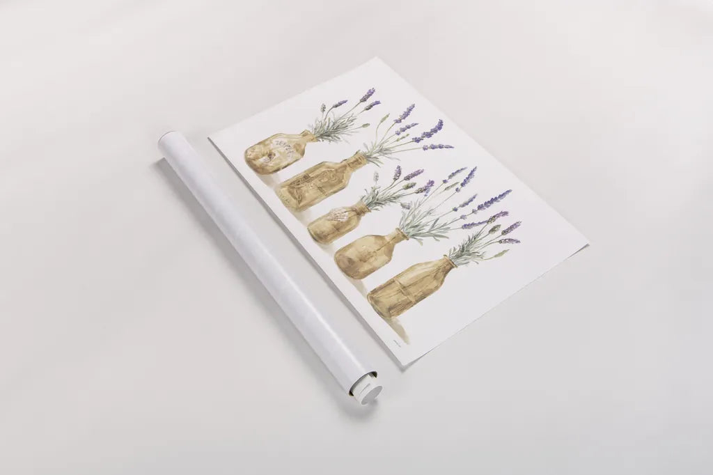 Lavender in Amber Glass by Danhui Nai. shown as a rolled paper print. Available as archival giclee rolled canvas, fine art paper, or poster print. SKU 82240i.