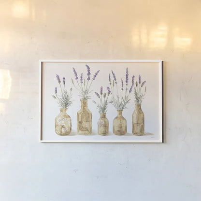 Lavender in Amber Glass by Danhui Nai. shown as a paper print in a white frame. Available as a archival giclee rolled canvas, fine art paper, or poster print. SKU 82240i.