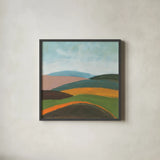 Layered Hills by Danhui Nai. Shown in a sleek black glass frame for a contemporary gallery look. Available as an archival giclee rolled canvas, fine art paper, or poster print. SKU 82551a.