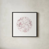 Leafy Abstract Circle I Blush Gray by Danhui Nai. Shown in a sleek black glass frame for a contemporary gallery look. Available as an archival giclee rolled canvas, fine art paper, or poster print. SKU 41996a.