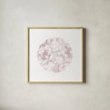 Leafy Abstract Circle I Blush Gray by Danhui Nai. Shown in a natural wood glass frame for a timeless modern aesthetic. Available as an archival giclee rolled canvas, fine art paper, or poster print. SKU 41996a.