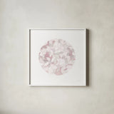 Leafy Abstract Circle I Blush Gray by Danhui Nai. Shown in a crisp white glass frame for a clean and minimalist style. Available as an archival giclee rolled canvas, fine art paper, or poster print. SKU 41996a.