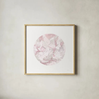 Leafy Abstract Circle II Blush Gray by Danhui Nai. Shown in a natural wood glass frame for a timeless modern aesthetic. Available as an archival giclee rolled canvas, fine art paper, or poster print. SKU 41997a.