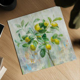 Lemon Branch by Danhui Nai. Shown as a detailed flat fine art print, highlighting archival giclee quality. Available as an archival giclee rolled canvas, fine art paper, or poster print. SKU 48295a.