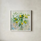 Lemon Branch by Danhui Nai. Shown in a crisp white glass frame for a clean and minimalist style. Available as an archival giclee rolled canvas, fine art paper, or poster print. SKU 48295a.