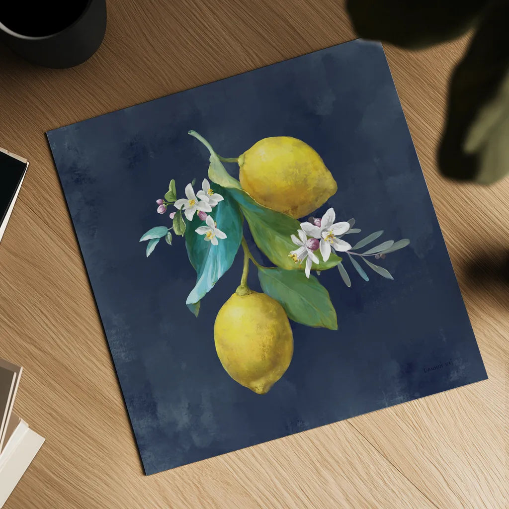 Lemon Branches II by Danhui Nai. Shown as a detailed flat fine art print, highlighting archival giclee quality. Available as an archival giclee rolled canvas, fine art paper, or poster print. SKU 88613a.