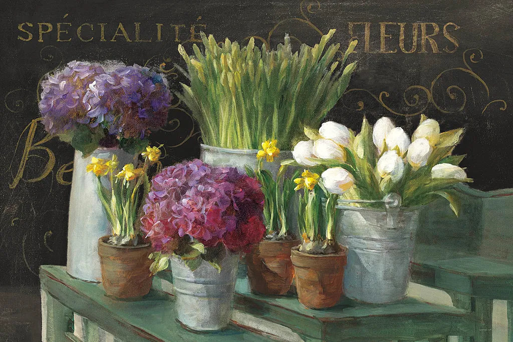 Les Fleurs Printemps on Black by Danhui Nai. SKU 24674i. Archival Giclee Fine art print for wall decor.