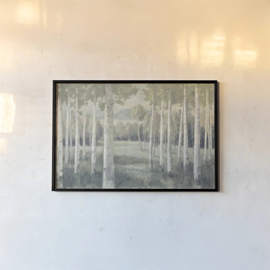 Light Aspens by Danhui Nai. shown as a paper print in a black flame. Available as a archival giclee rolled canvas, fine art paper, or poster print. SKU 72455i.