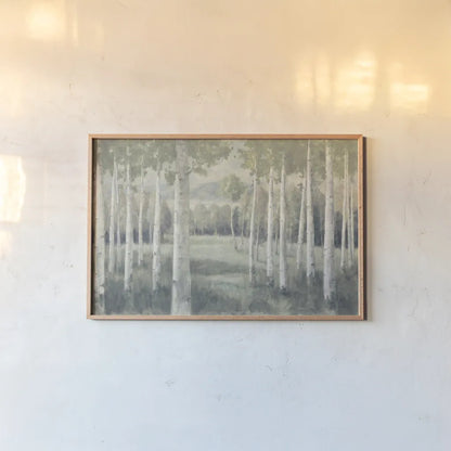 Light Aspens by Danhui Nai. shown as a paper print in a natural frame. Available as a archival giclee rolled canvas, fine art paper, or poster print. SKU 72455i.