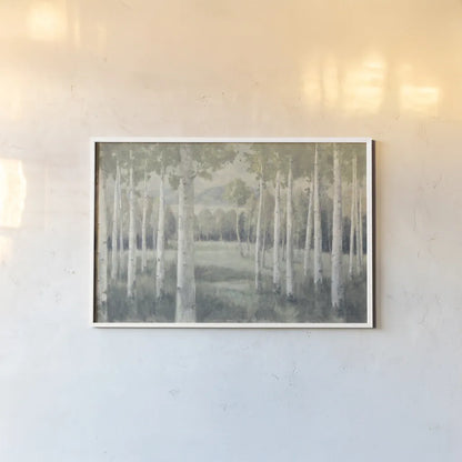 Light Aspens by Danhui Nai. shown as a paper print in a white frame. Available as a archival giclee rolled canvas, fine art paper, or poster print. SKU 72455i.