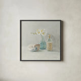 Light Freesia Spa by Danhui Nai. Shown in a sleek black glass frame for a contemporary gallery look. Available as an archival giclee rolled canvas, fine art paper, or poster print. SKU 54158a.