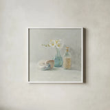 Light Freesia Spa by Danhui Nai. Shown in a crisp white glass frame for a clean and minimalist style. Available as an archival giclee rolled canvas, fine art paper, or poster print. SKU 54158a.