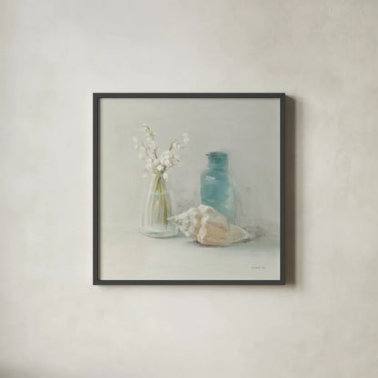 Light Lily of the Valley Spa by Danhui Nai. Shown in a sleek black glass frame for a contemporary gallery look. Available as an archival giclee rolled canvas, fine art paper, or poster print. SKU 54157a.