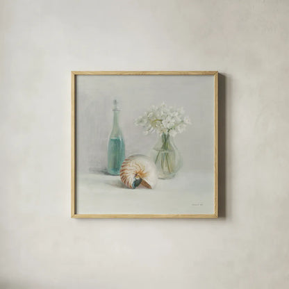 Light White Flower Spa by Danhui Nai. Shown in a natural wood glass frame for a timeless modern aesthetic. Available as an archival giclee rolled canvas, fine art paper, or poster print. SKU 54156a.