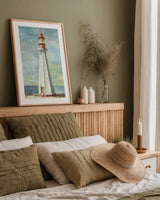 Lighthouse III by Danhui Nai. shown as a paper print in a natural frame. Available as a archival giclee rolled canvas, fine art paper, or poster print. SKU 5895h.