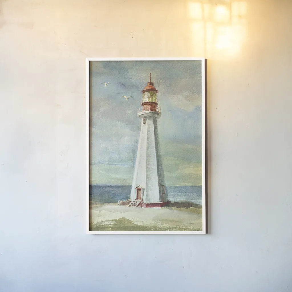 Lighthouse III by Danhui Nai. shown as a paper print in a white frame. Available as a archival giclee rolled canvas, fine art paper, or poster print. SKU 5895h.