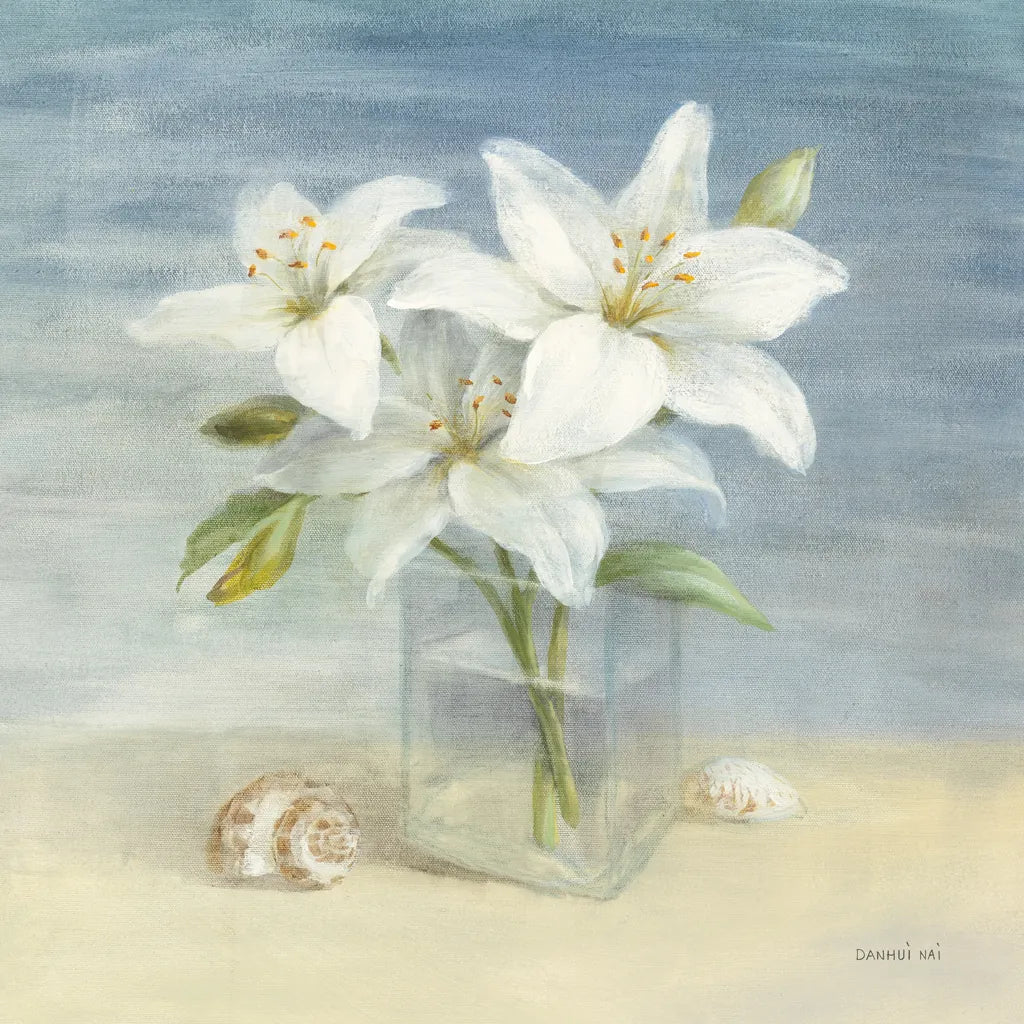 Lilies and Shells by Danhui Nai. SKU 2903a. Archival Giclee Fine art print for wall decor.