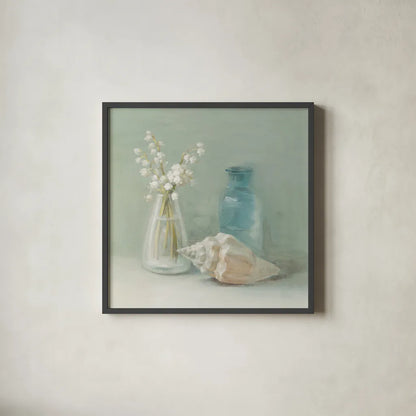 Lily of the Valley Spa by Danhui Nai. Shown in a sleek black glass frame for a contemporary gallery look. Available as an archival giclee rolled canvas, fine art paper, or poster print. SKU 5598a.