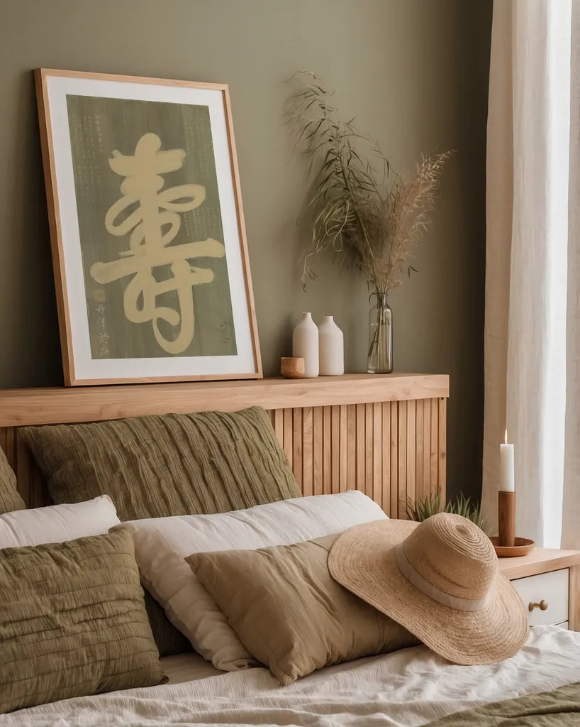 Longevity by Danhui Nai. shown as a paper print in a natural frame. Available as a archival giclee rolled canvas, fine art paper, or poster print. SKU 93222h.