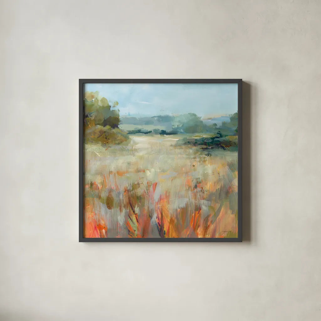Lost in the Grasses by Danhui Nai. Shown in a sleek black glass frame for a contemporary gallery look. Available as an archival giclee rolled canvas, fine art paper, or poster print. SKU 79286a.