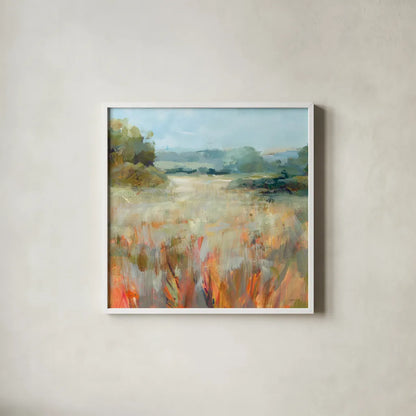 Lost in the Grasses by Danhui Nai. Shown in a crisp white glass frame for a clean and minimalist style. Available as an archival giclee rolled canvas, fine art paper, or poster print. SKU 79286a.