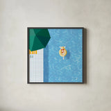 Lounging by the Pool by Danhui Nai. Shown in a sleek black glass frame for a contemporary gallery look. Available as an archival giclee rolled canvas, fine art paper, or poster print. SKU 102678a.