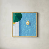 Lounging by the Pool by Danhui Nai. Shown in a natural wood glass frame for a timeless modern aesthetic. Available as an archival giclee rolled canvas, fine art paper, or poster print. SKU 102678a.
