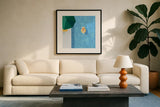 Lounging by the Pool by Danhui Nai. Displayed in a glass frame with matte in a clean modern living room. Available as an archival giclee rolled canvas, fine art paper, or poster print. SKU 102678a.