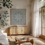 Lunar Embrace I by Danhui Nai. Shown in a natural wood frame in a cozy modern living room. Available as an archival giclee rolled canvas, fine art paper, or poster print. SKU 90793a.