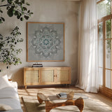 Lunar Embrace II by Danhui Nai. Shown in a natural wood frame in a cozy modern living room. Available as an archival giclee rolled canvas, fine art paper, or poster print. SKU 90794a.