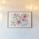 Lush Roses II Horizontal by Danhui Nai. shown as a paper print in a natural frame. Available as a archival giclee rolled canvas, fine art paper, or poster print. SKU 68819i.