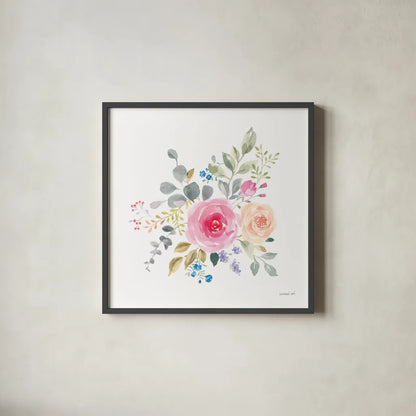 Lush Roses III by Danhui Nai. Shown in a sleek black glass frame for a contemporary gallery look. Available as an archival giclee rolled canvas, fine art paper, or poster print. SKU 68815a.