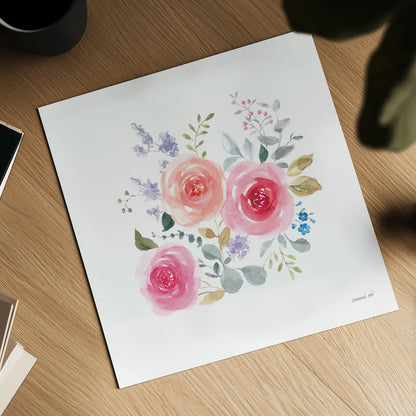 Lush Roses IV by Danhui Nai. Shown as a detailed flat fine art print, highlighting archival giclee quality. Available as an archival giclee rolled canvas, fine art paper, or poster print. SKU 68816a.