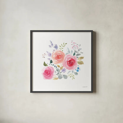 Lush Roses IV by Danhui Nai. Shown in a sleek black glass frame for a contemporary gallery look. Available as an archival giclee rolled canvas, fine art paper, or poster print. SKU 68816a.