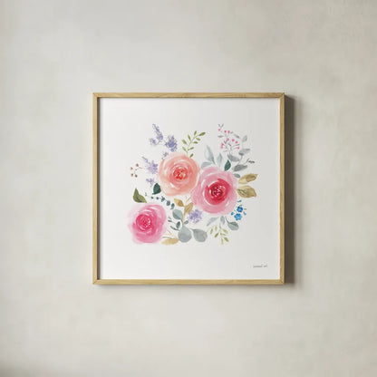 Lush Roses IV by Danhui Nai. Shown in a natural wood glass frame for a timeless modern aesthetic. Available as an archival giclee rolled canvas, fine art paper, or poster print. SKU 68816a.